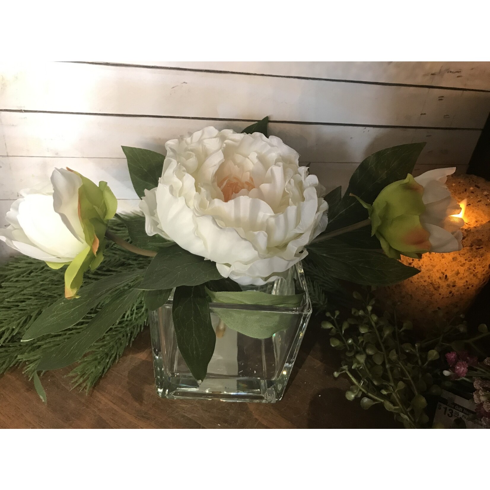 Cream Peony Glass Arrangement