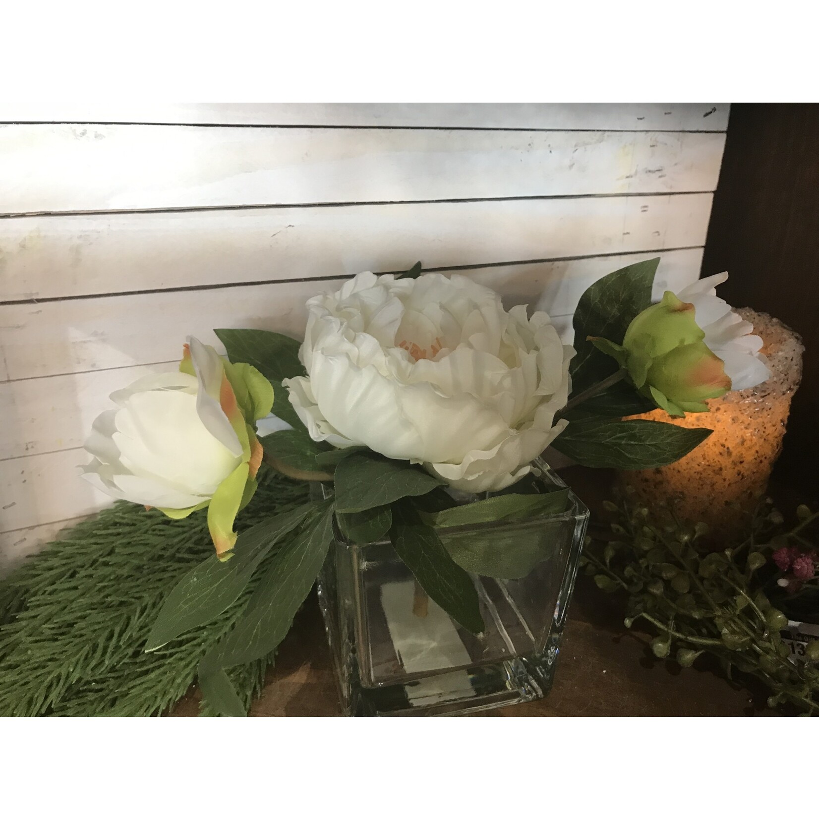 Cream Peony Glass Arrangement