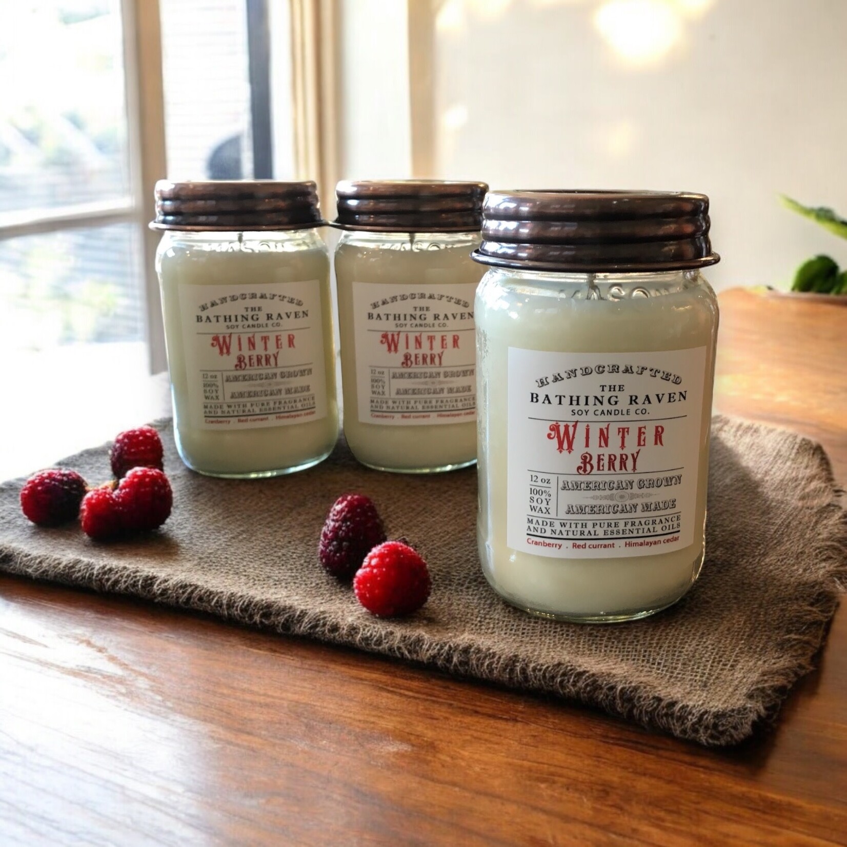 Bathing Raven Winter Berry Mason Jar Candle