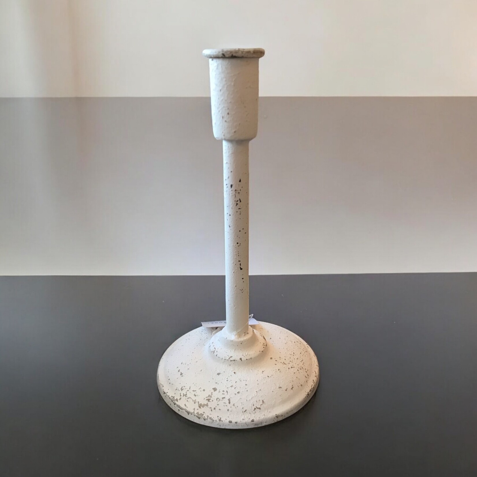 White Distressed Candle Holder 9”