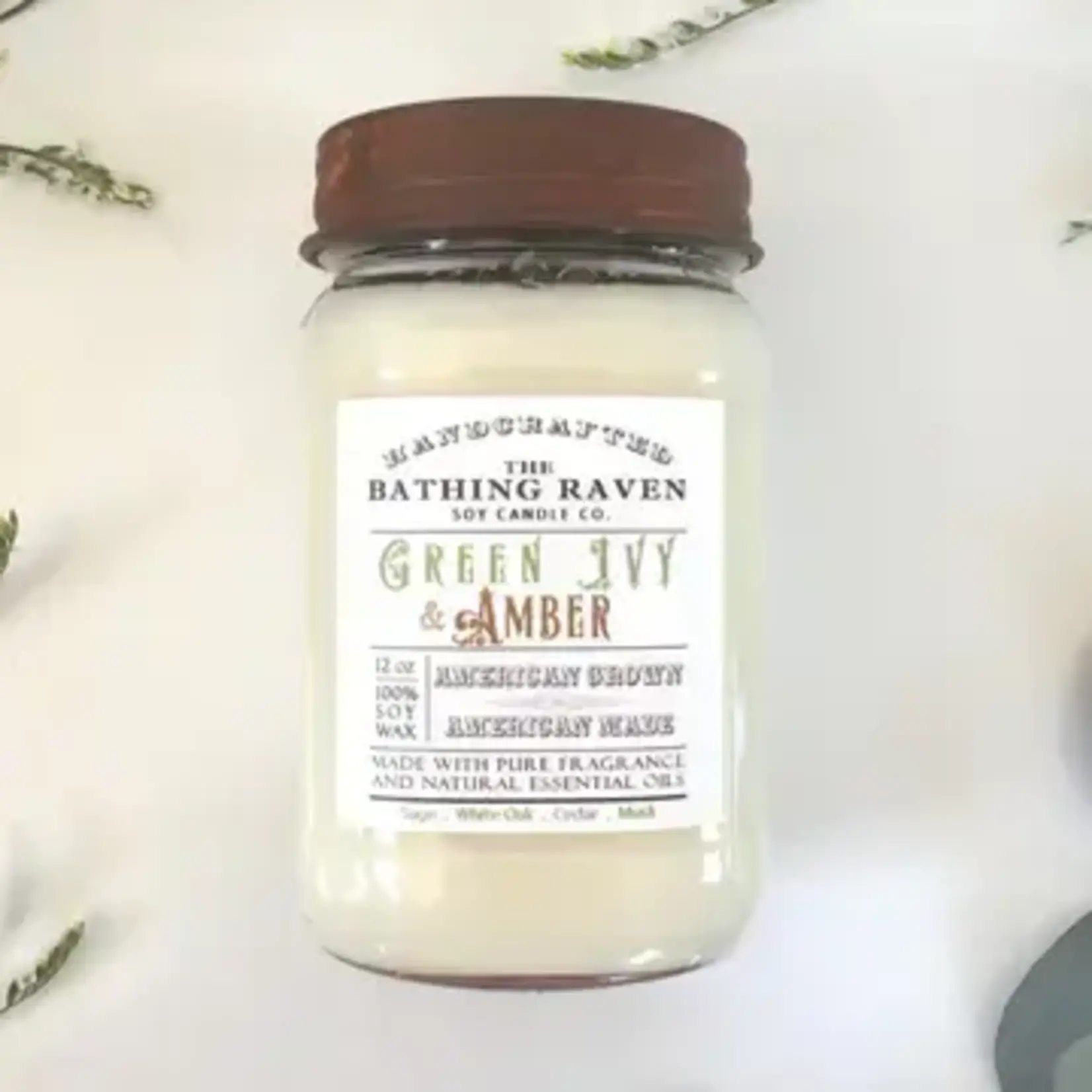 Bathing Raven Green Ivy & Amber Mason Jar