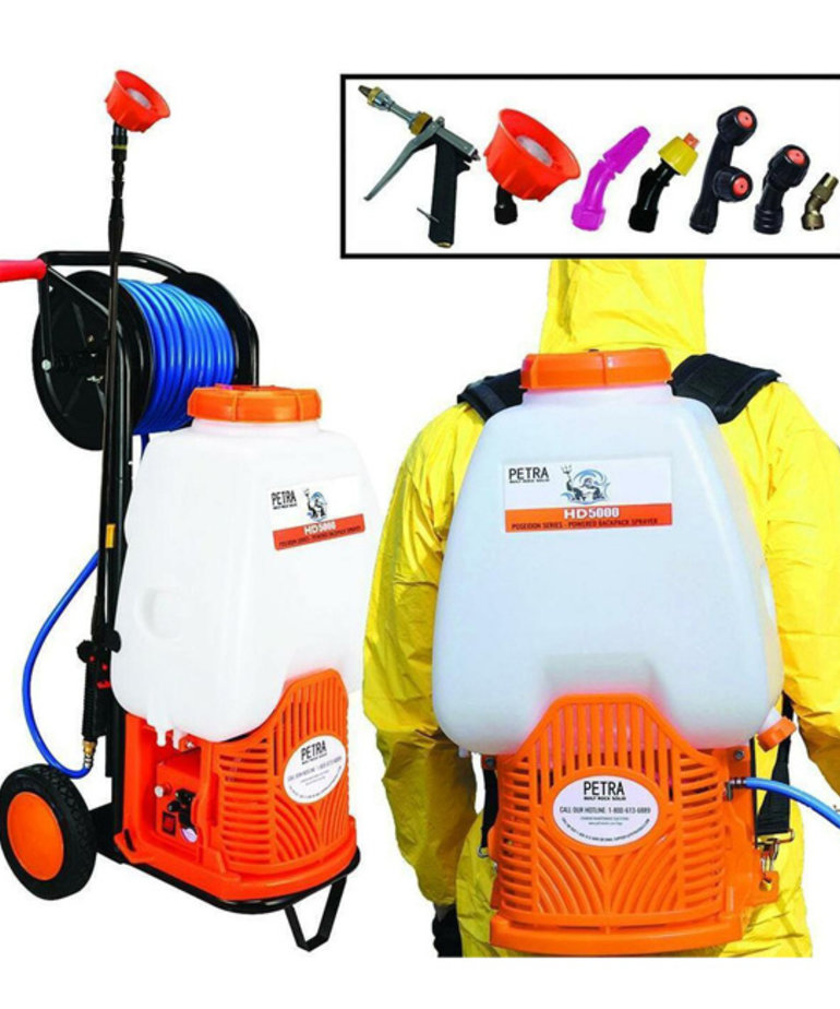 Petra PetraTools Powered Backpack Sprayer with Custom Fitted Cart and 100 Foot Commercial Hose, 2 Hoses Included, Commercial Quality Heavy Duty Sprayer (6.5 Gallon Cart Sprayer)