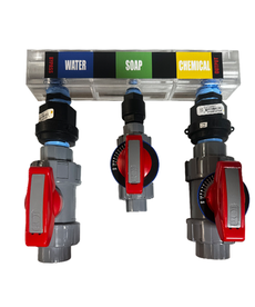 1" High Flow Acrylic Manifold Metering Valve -  2 Large Valves 1 Soap Valve