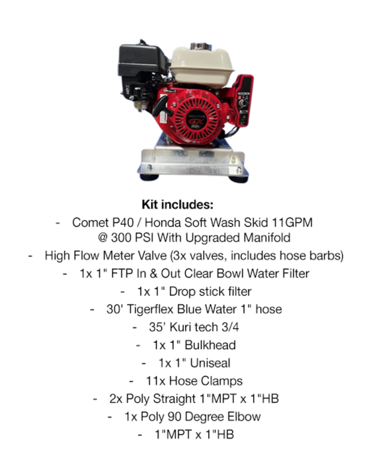 Comet Comet P40 / Honda GX200 Soft Wash Skid 11GPM @ 300 PSI With Upgraded Manifold and Installation Kit