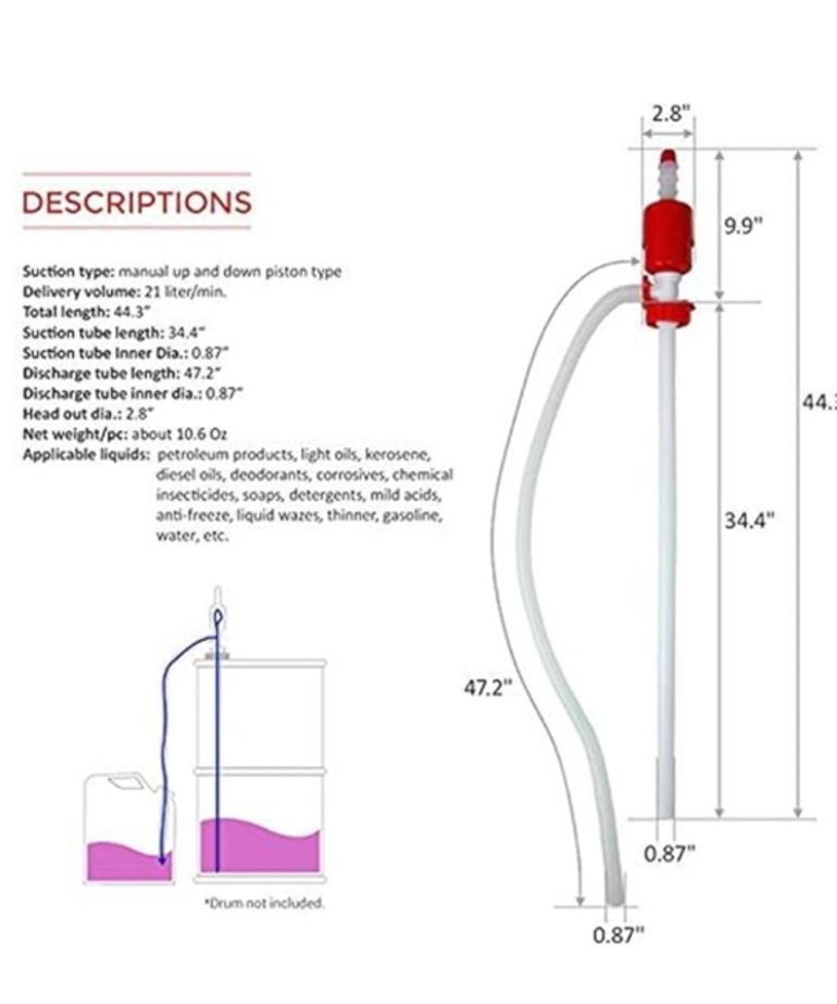Economy Plastic Drum Siphon Pump | 5-55 Gallon