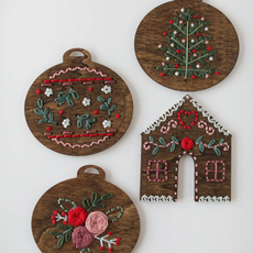 Little Stitchy Bee Embroidery Little Stitchy Bee - Wooden Embroidery Christmas Ornaments - Set of 4