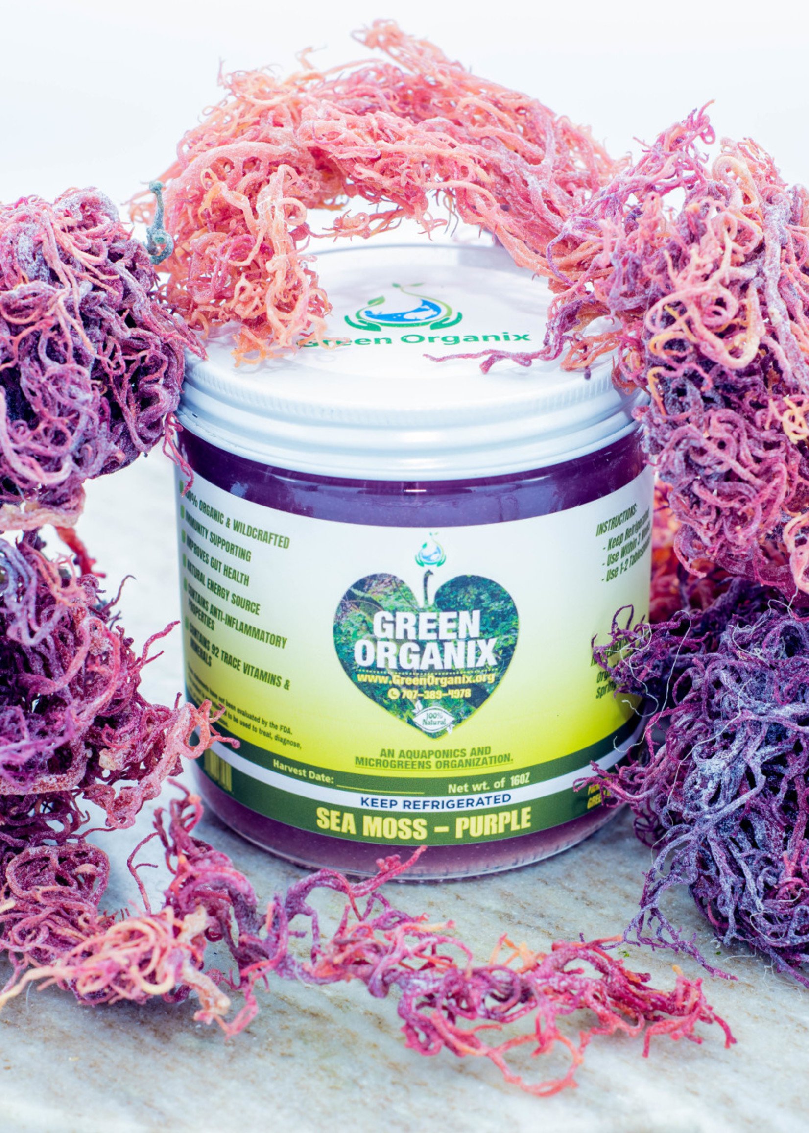 Green Organix 100% Raw Wildcrafted Sea Moss Gel 16 oz - Purple