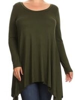 Olive Plus Size long body long sleeve top *FINAL SALE*