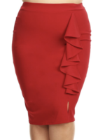 Plus size red high waisted knee length pencil ruffle skirt *FINAL SALE*