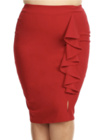 Plus size red high waisted knee length pencil ruffle skirt *FINAL SALE*