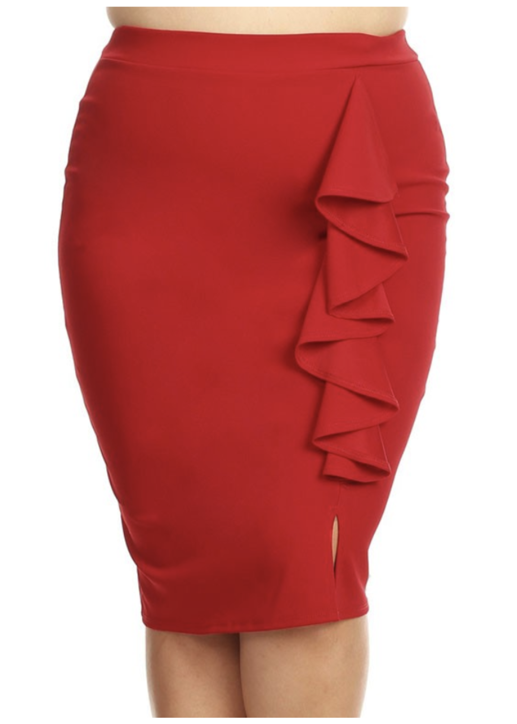 Plus size red high waisted knee length pencil ruffle skirt *FINAL SALE*