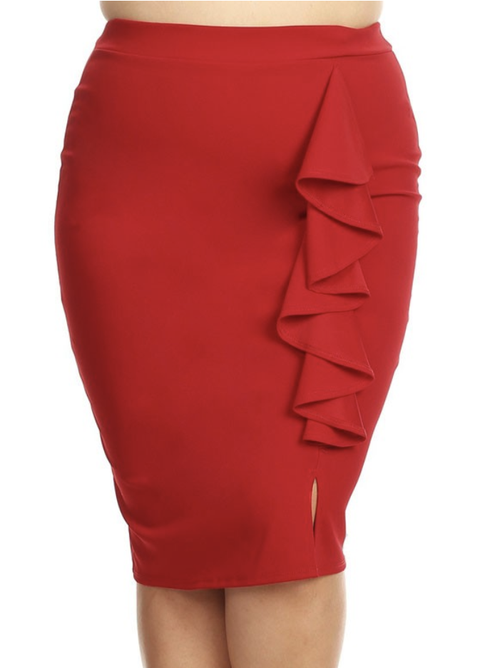 High waisted red pencil cheap skirt