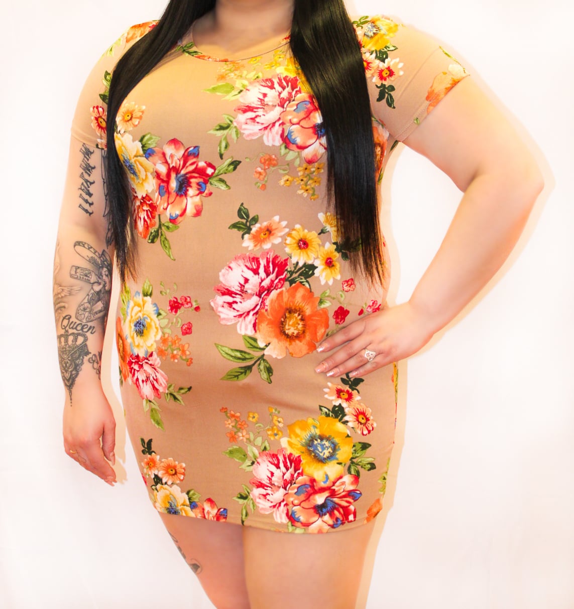 Plus size floral print mini dress - Forever Bella Boutique