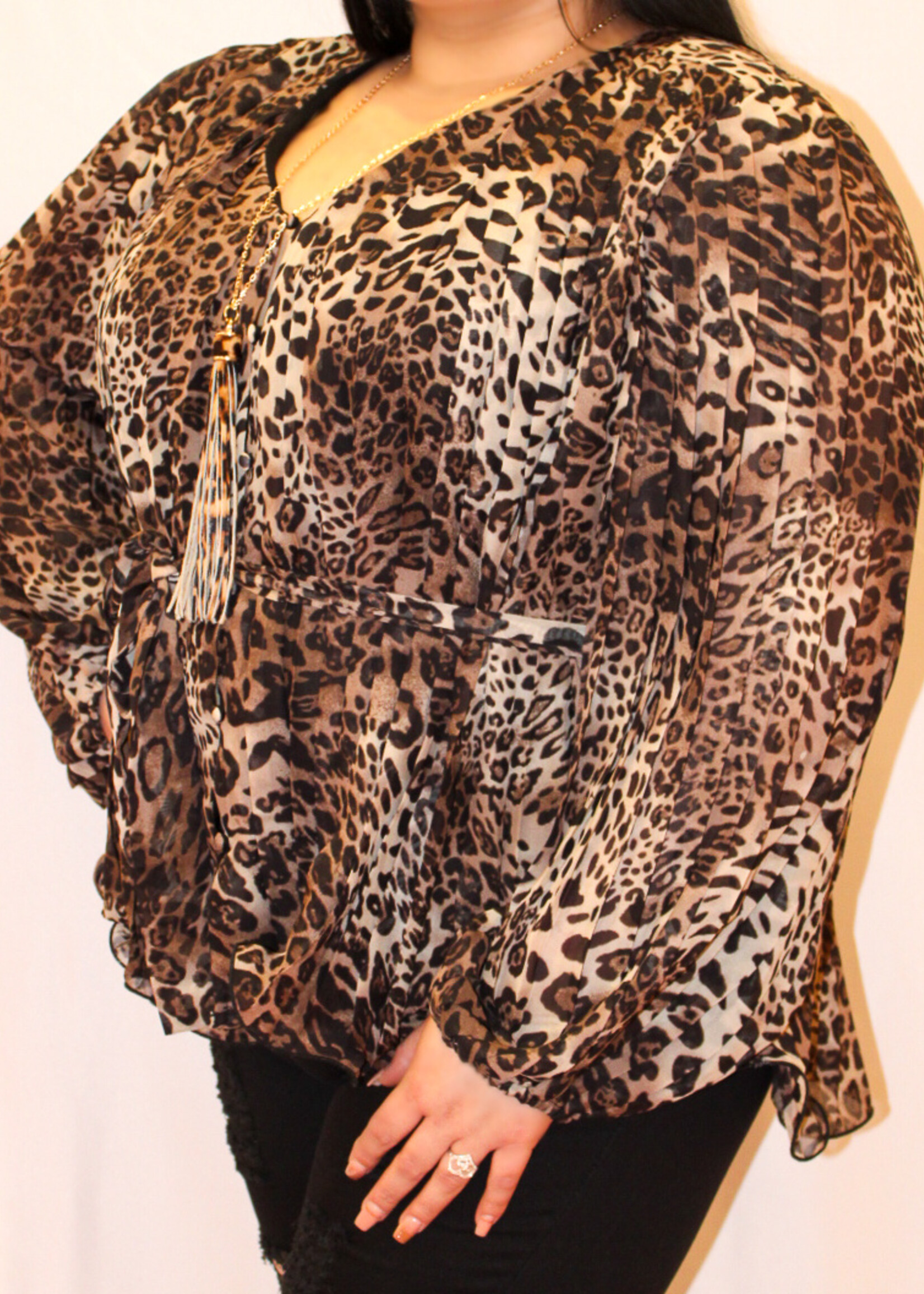 Plus tie dye leopard printed button closure top