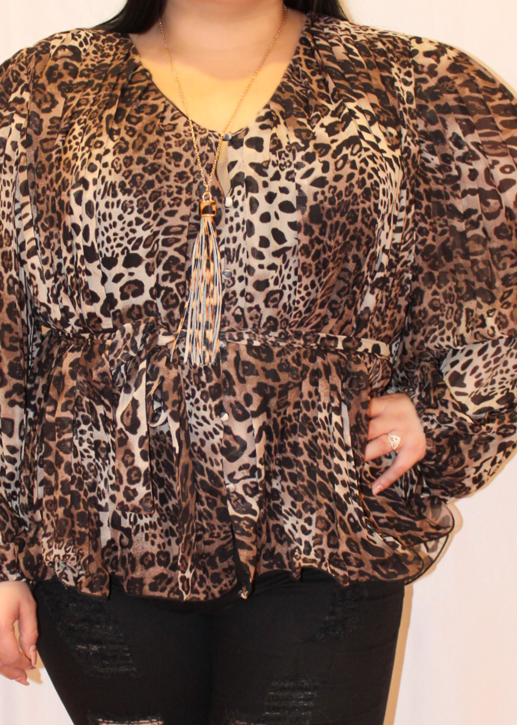 Plus tie dye leopard printed button closure top