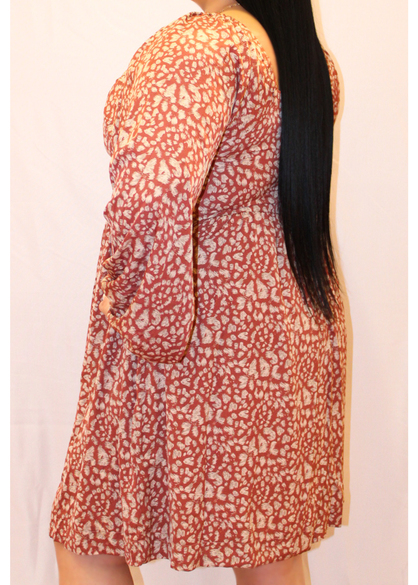Plus size orange leopard balloon long sleeve dress *FINAL SALE*