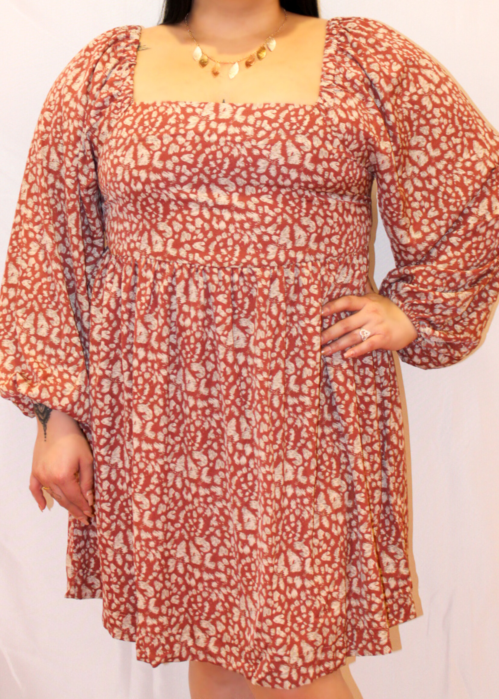 Plus size orange leopard balloon long sleeve dress *FINAL SALE*