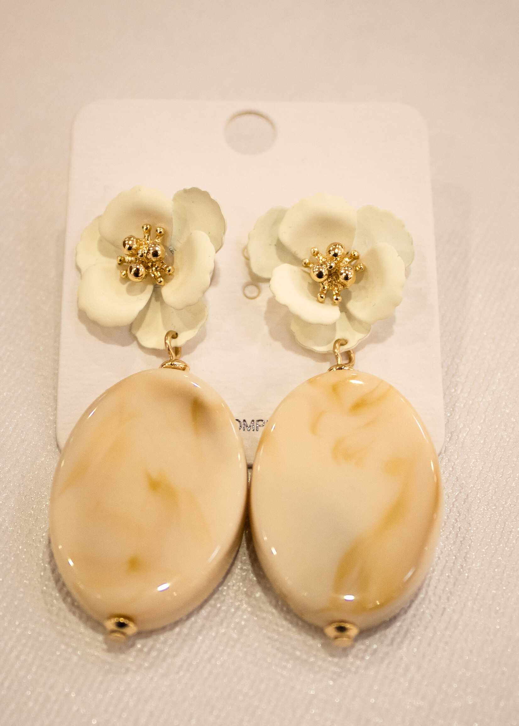 Ivory Marbled Flower Drop Earrings