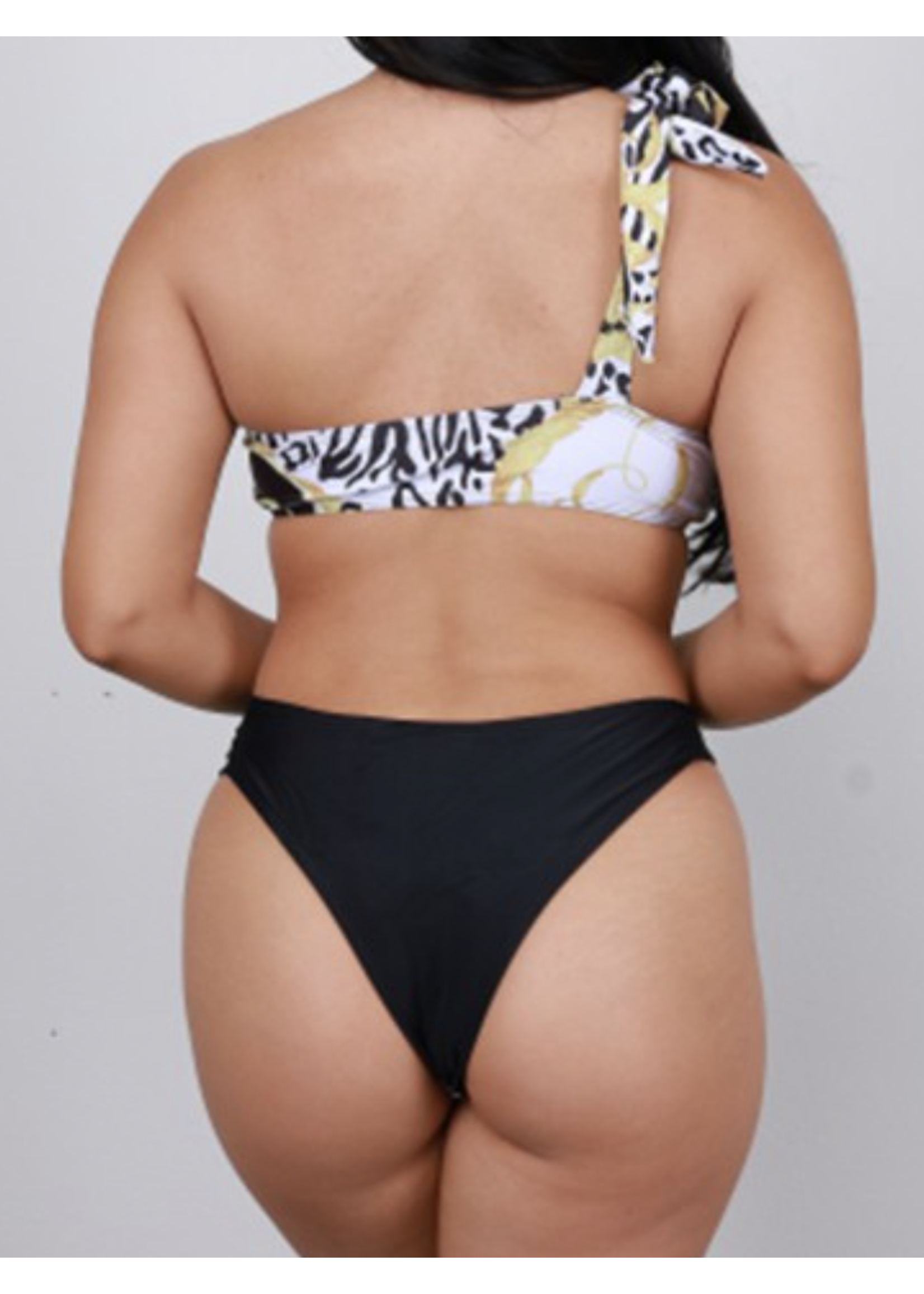 Printed Two Piece One Shoulder Swimsuit