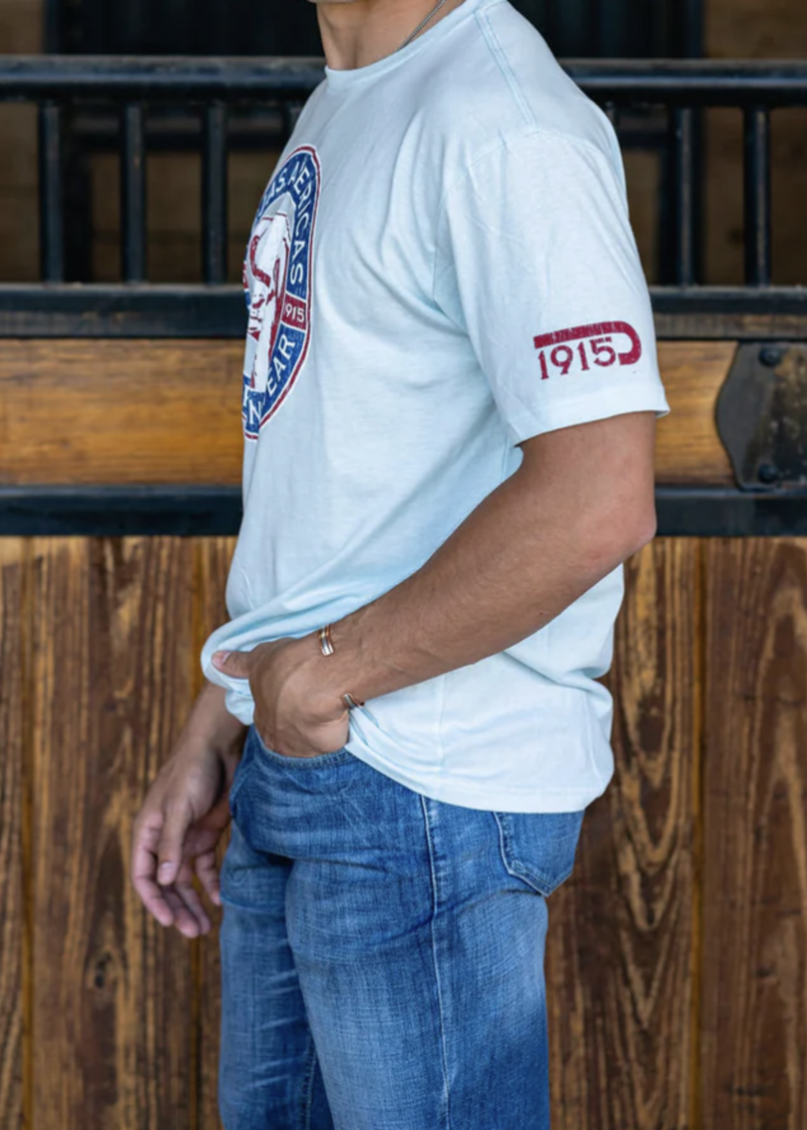 LAZY J RANCH WEAR TEJAS AMERICAS  T-SHIRT - LIGHT BLUE *FINAL SALE*
