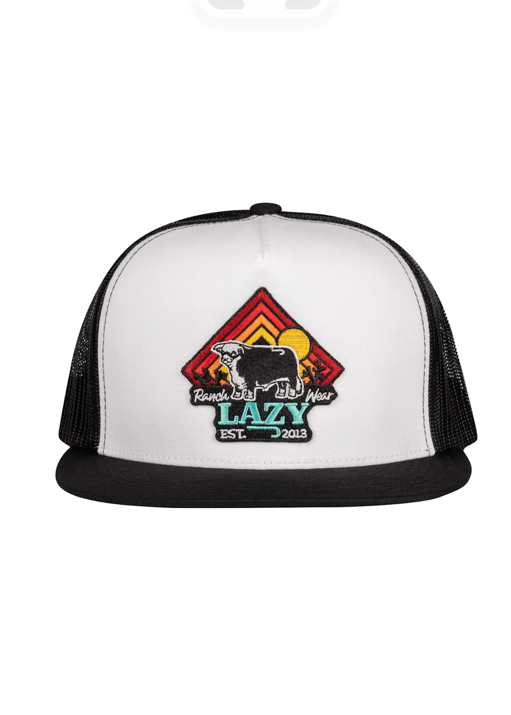 Lazy J Ranch White & Black Cactus Sunrise Classic Five Panel Trucker Hat