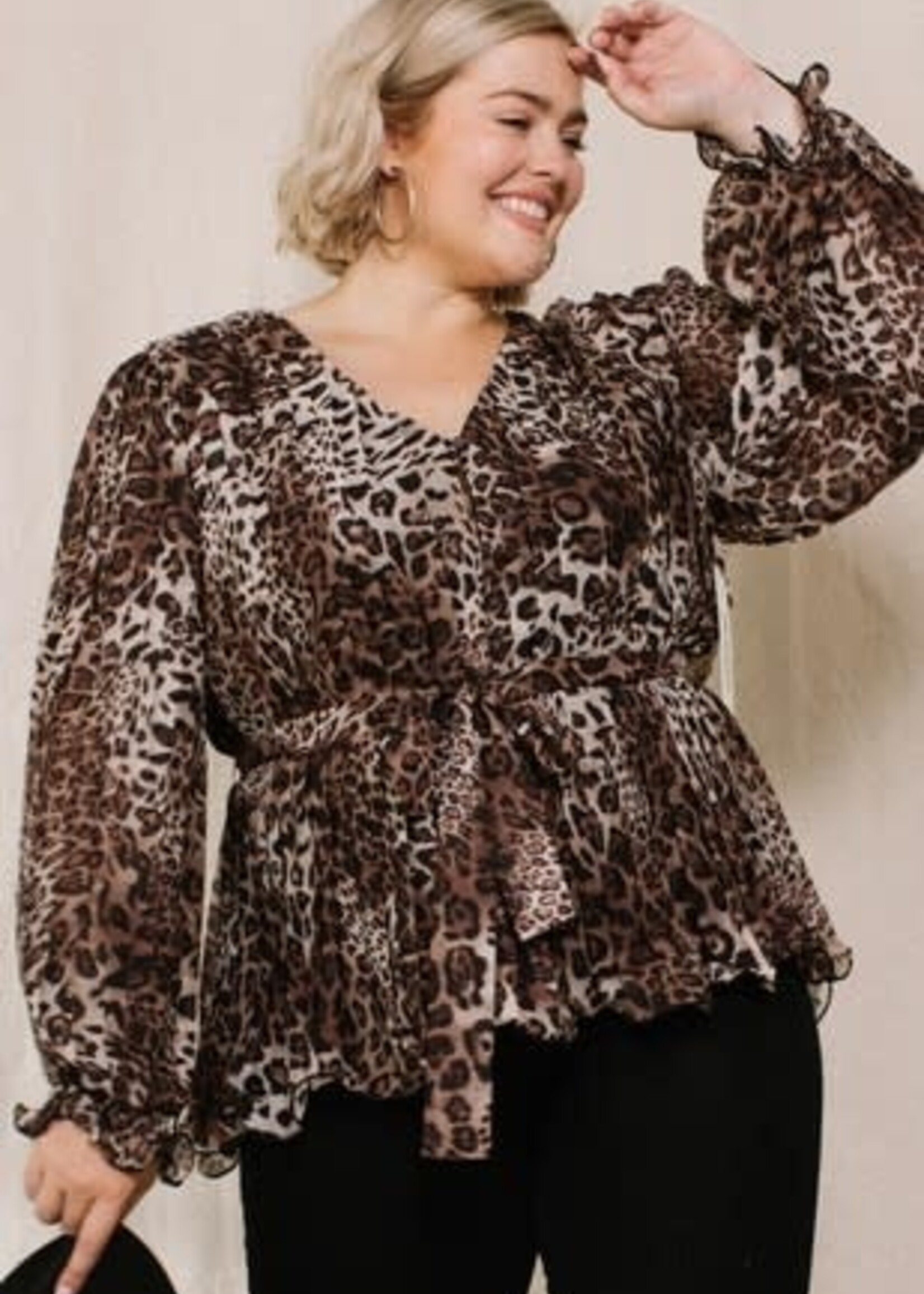 Plus tie dye leopard printed button closure top