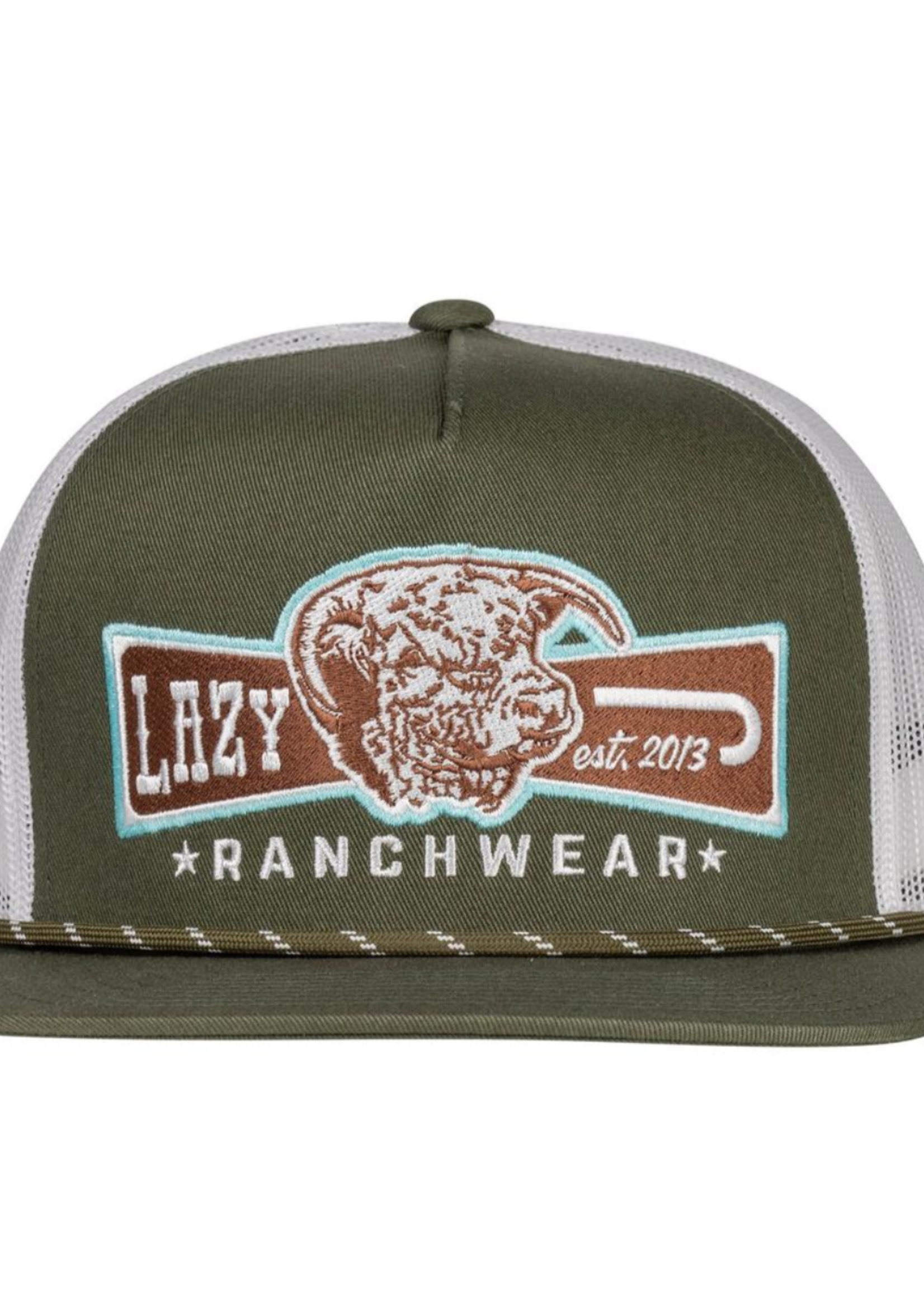 Lazy J Ranch Olive & White Diamond Banner Classic Rope Trucker Hat