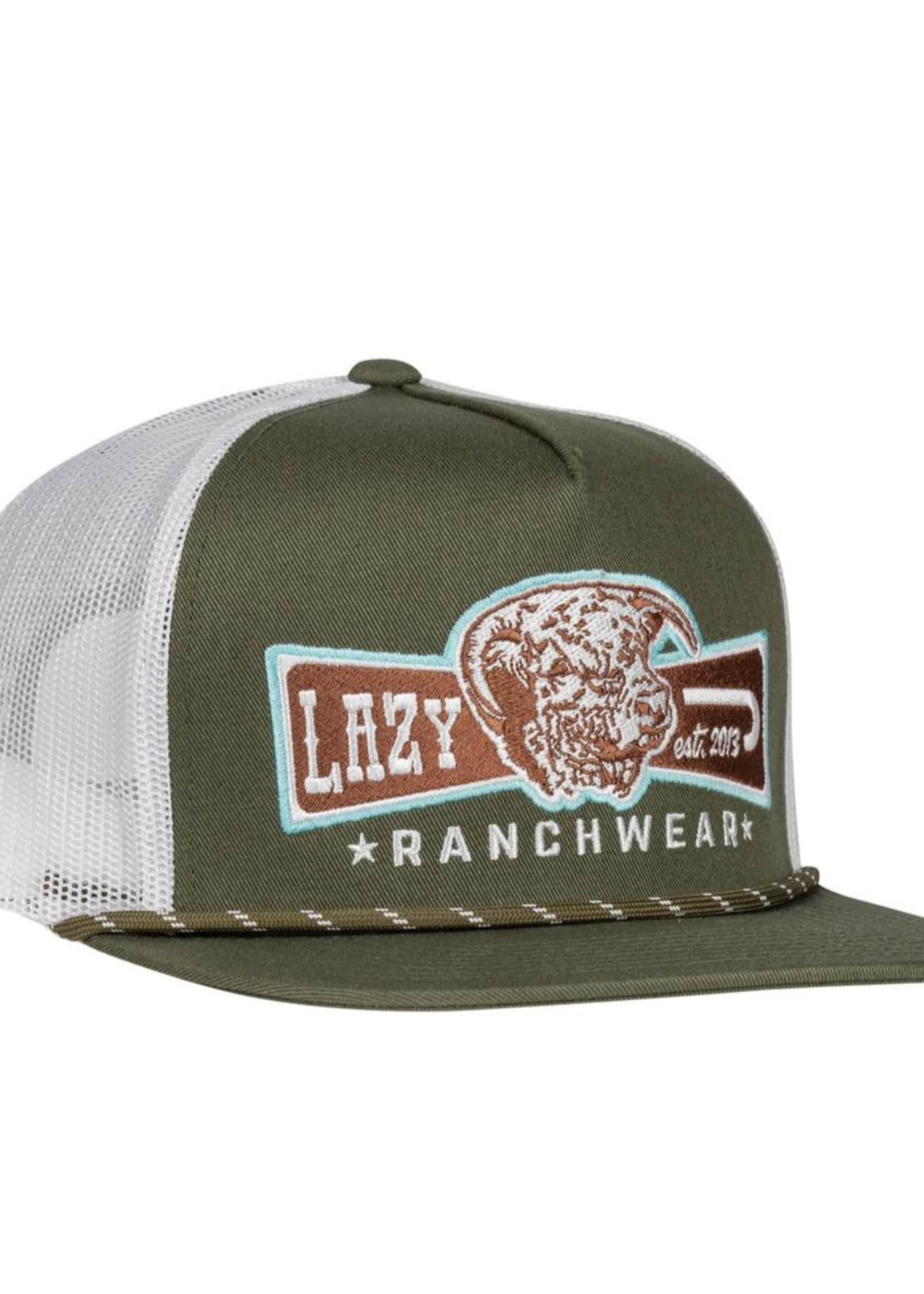Lazy J Ranch Olive & White Diamond Banner Classic Rope Trucker Hat