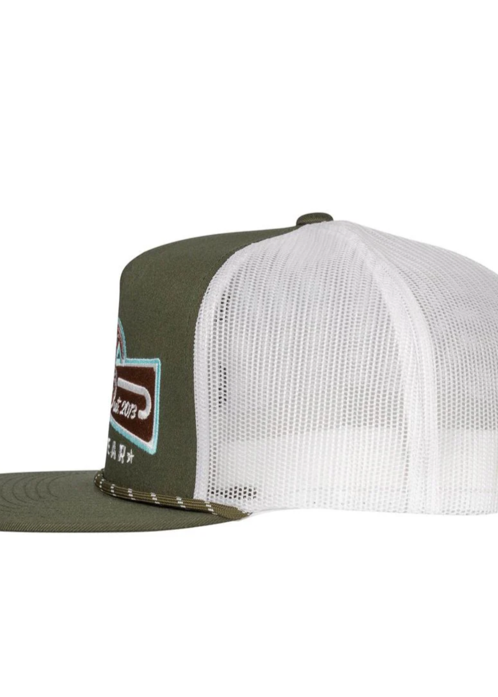 Lazy J Ranch Olive & White Diamond Banner Classic Rope Trucker Hat