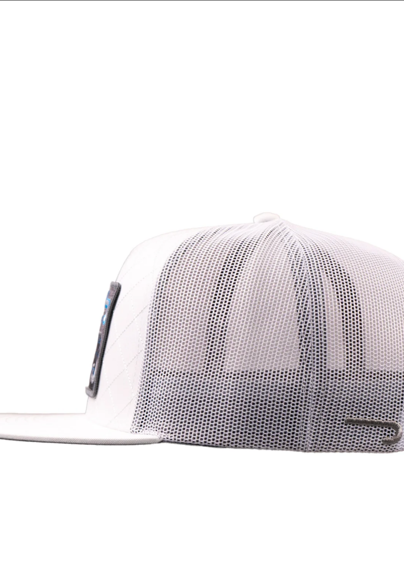 LAZY J RANCH ICE BLUE & WHITE QUILTED AZTEC JUGHEAD CLASSIC FIVE PANEL TRUCKER HAT