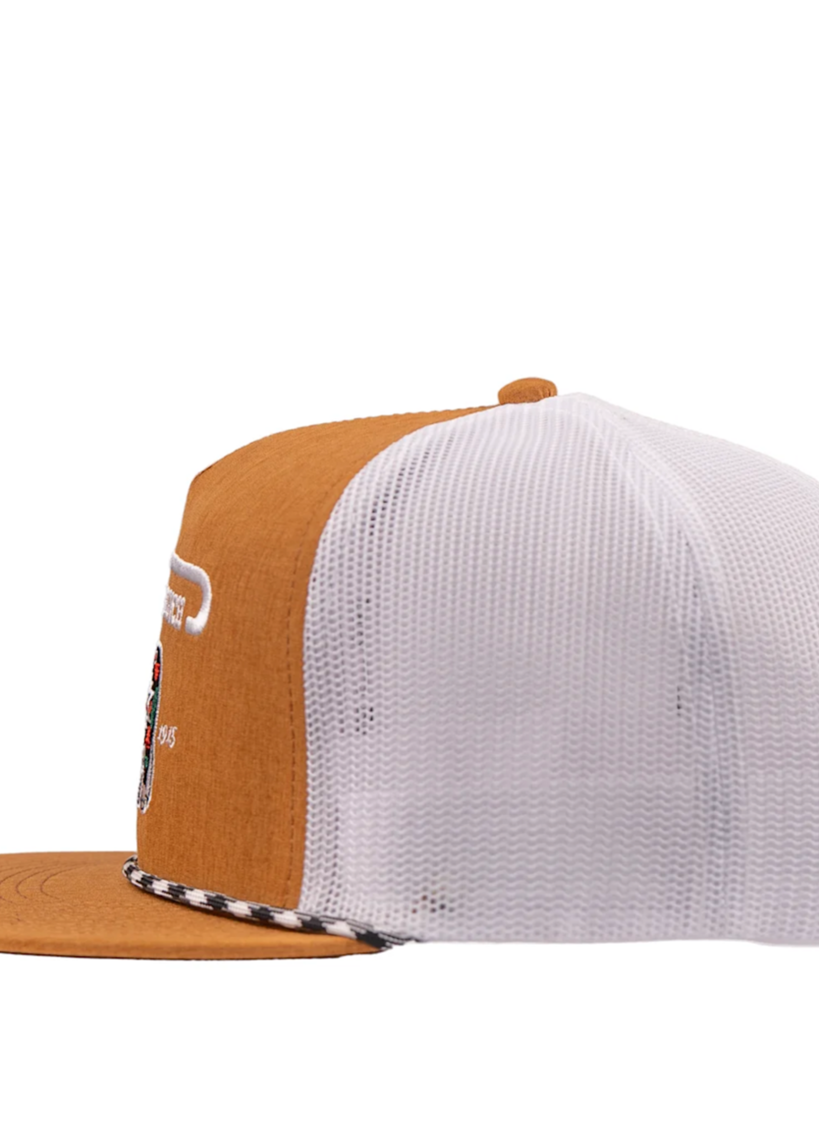 LAZY J RANCH BROWN & WHITE ALPINE CLASSIC ROPE TRUCKER HAT