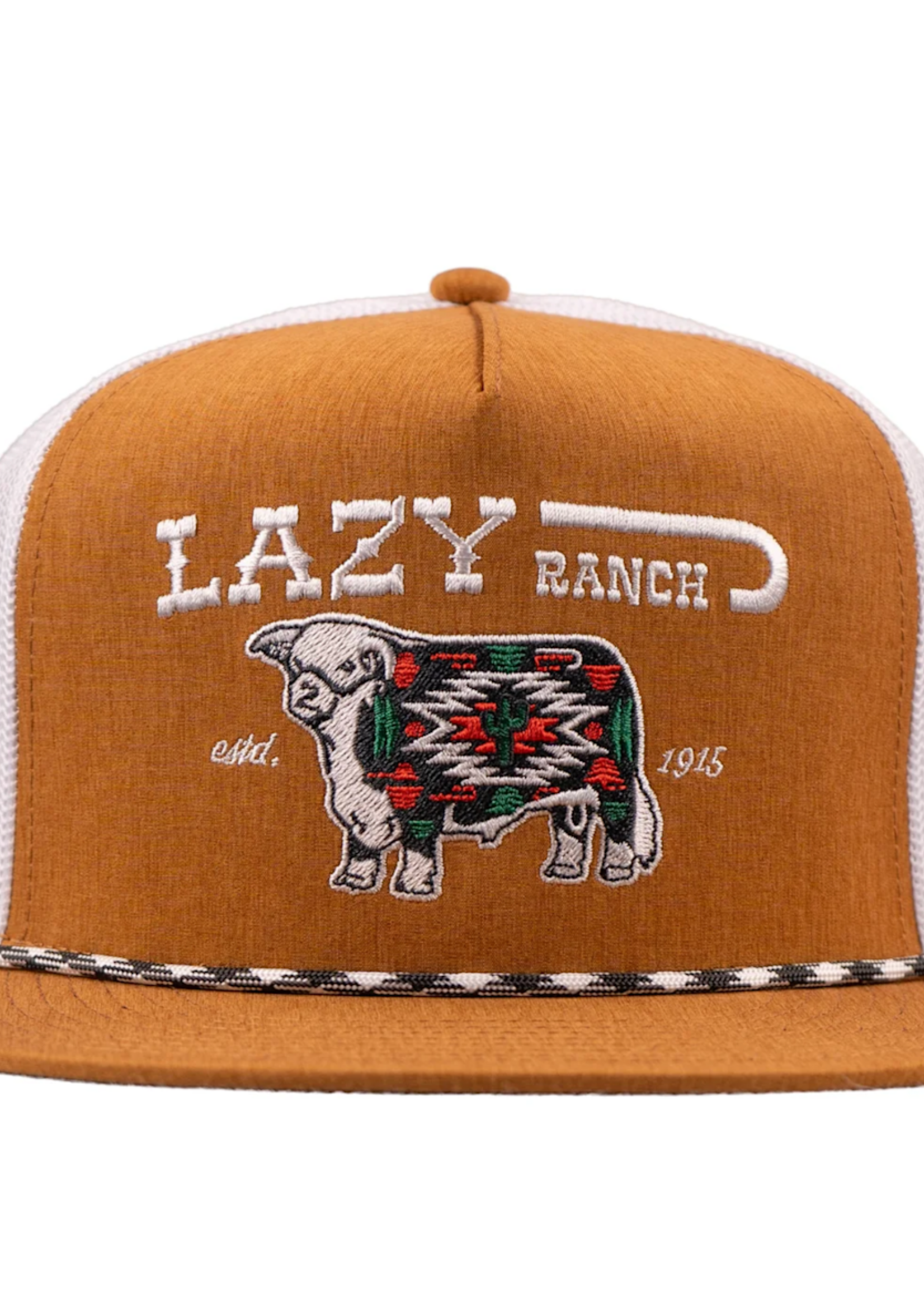 LAZY J RANCH BROWN & WHITE ALPINE CLASSIC ROPE TRUCKER HAT