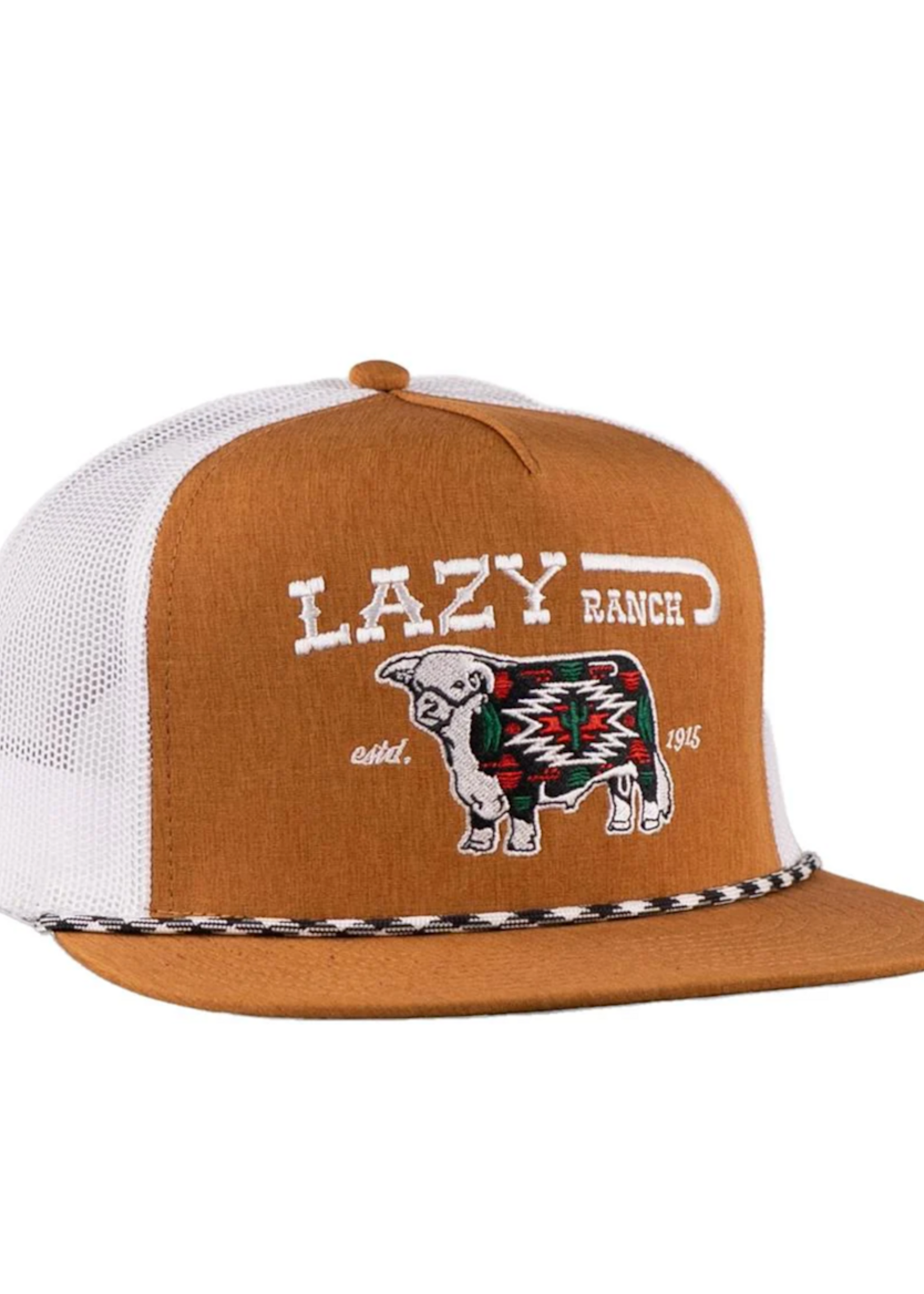 LAZY J RANCH BROWN & WHITE ALPINE CLASSIC ROPE TRUCKER HAT
