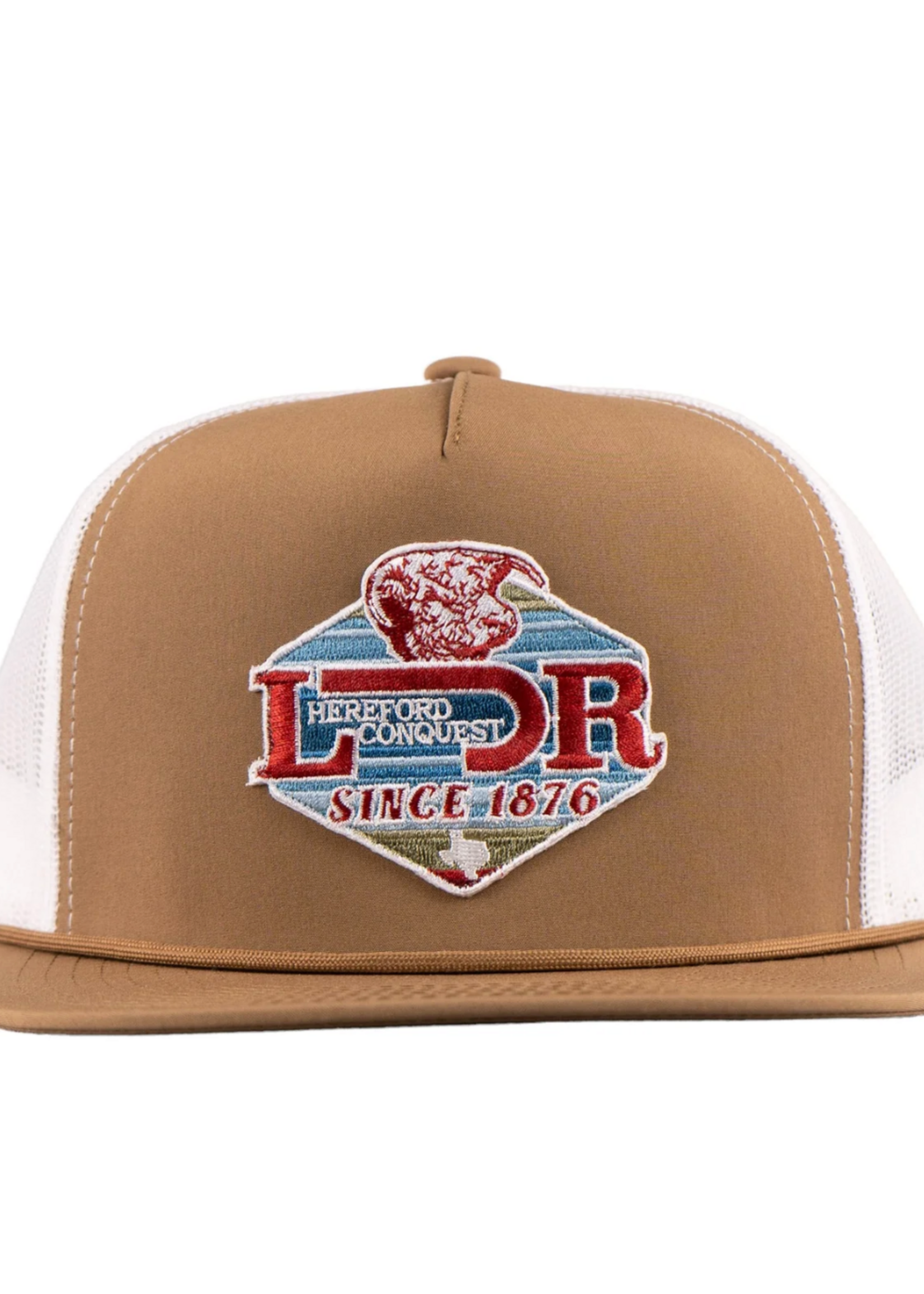 Lazy J Ranch Coyote Brown & White Conquest Classic Rope Trucker Hat