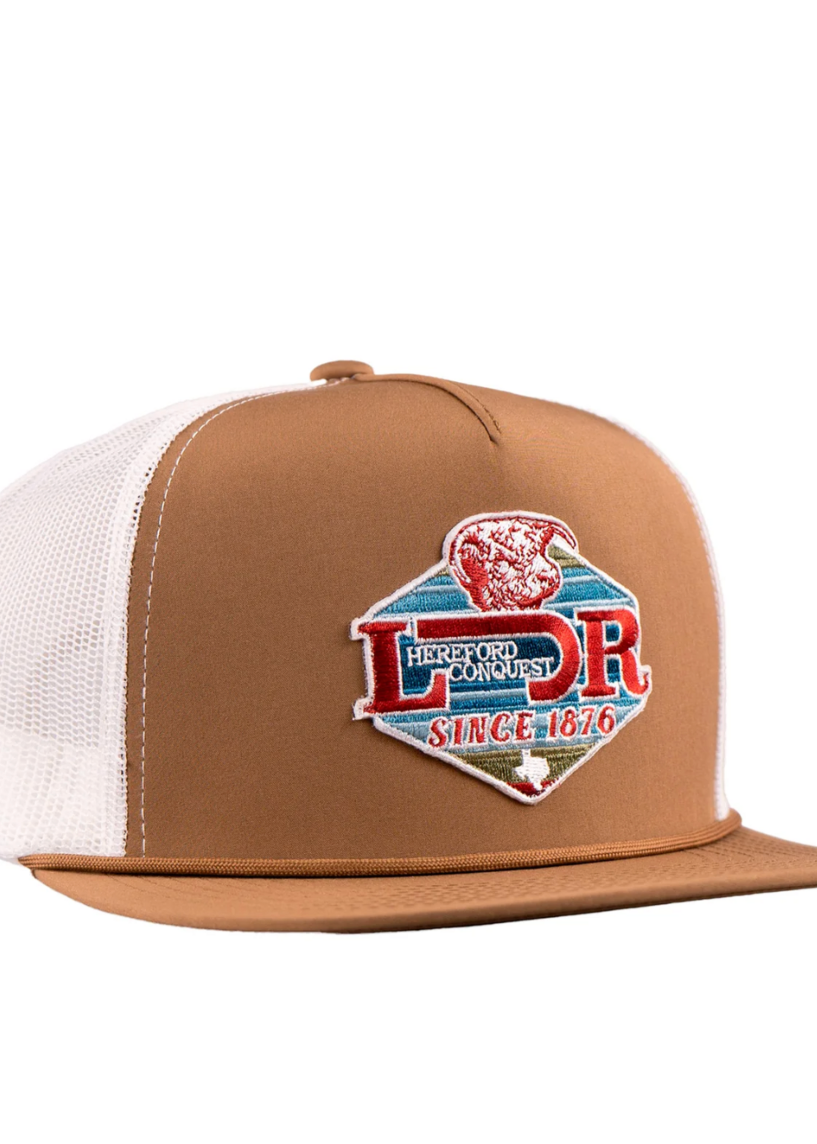 Lazy J Ranch Coyote Brown & White Conquest Classic Rope Trucker Hat
