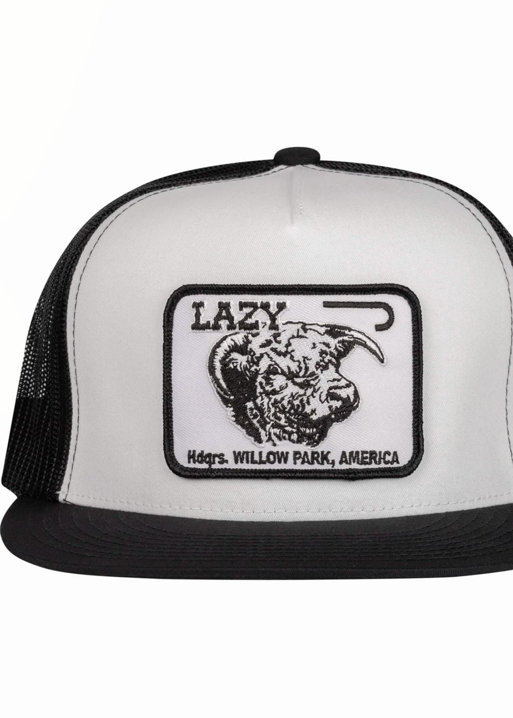 Lazy J Ranch Wear White & Black Willow Cattle Headquarters Classic Five Panel Trucker Hat