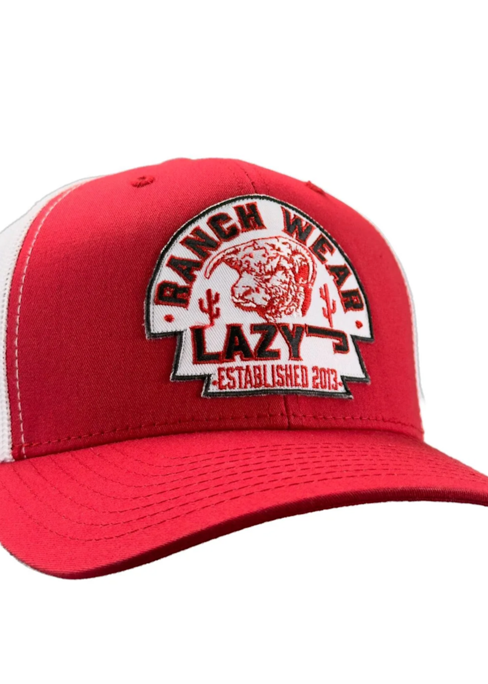 Lazy J Ranch Red & White Mid Profile Trucker Hat
