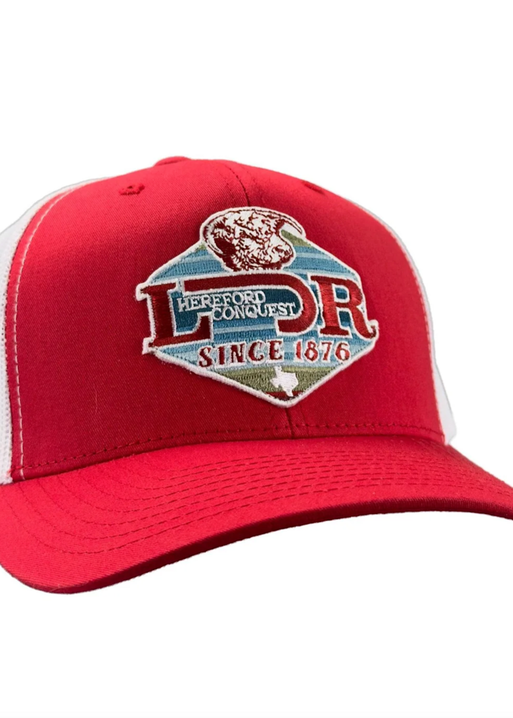 Lazy J Ranch Red & White Mid Profile Trucker Hat  LDR
