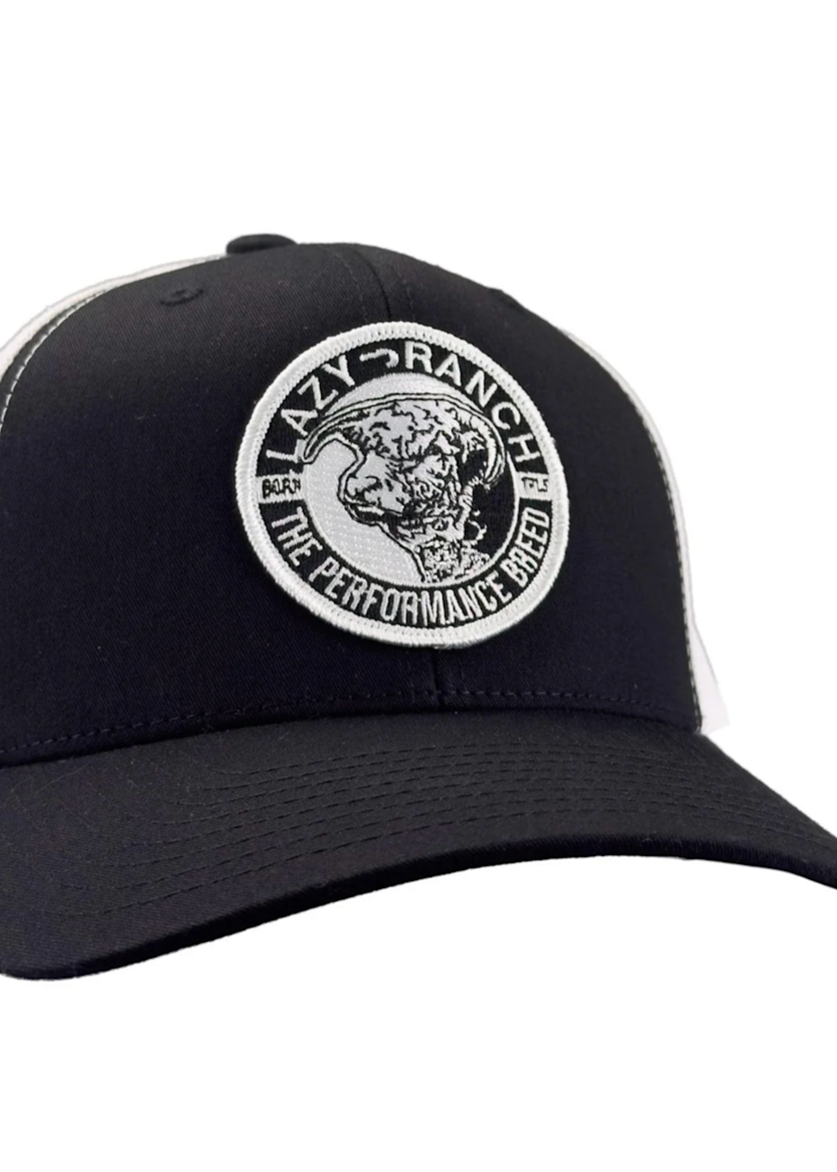 Lazy J Ranch Black & White Mid Profile Trucker Hat Performance Breed