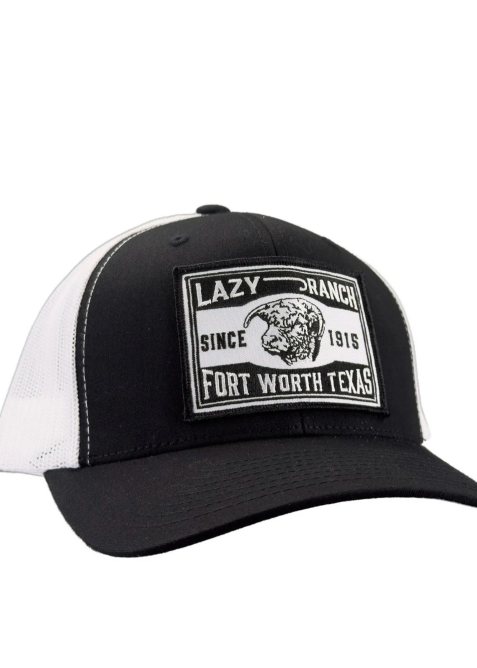 Lazy J Ranch Black & White Mid Profile Trucker Hat Fort Worth