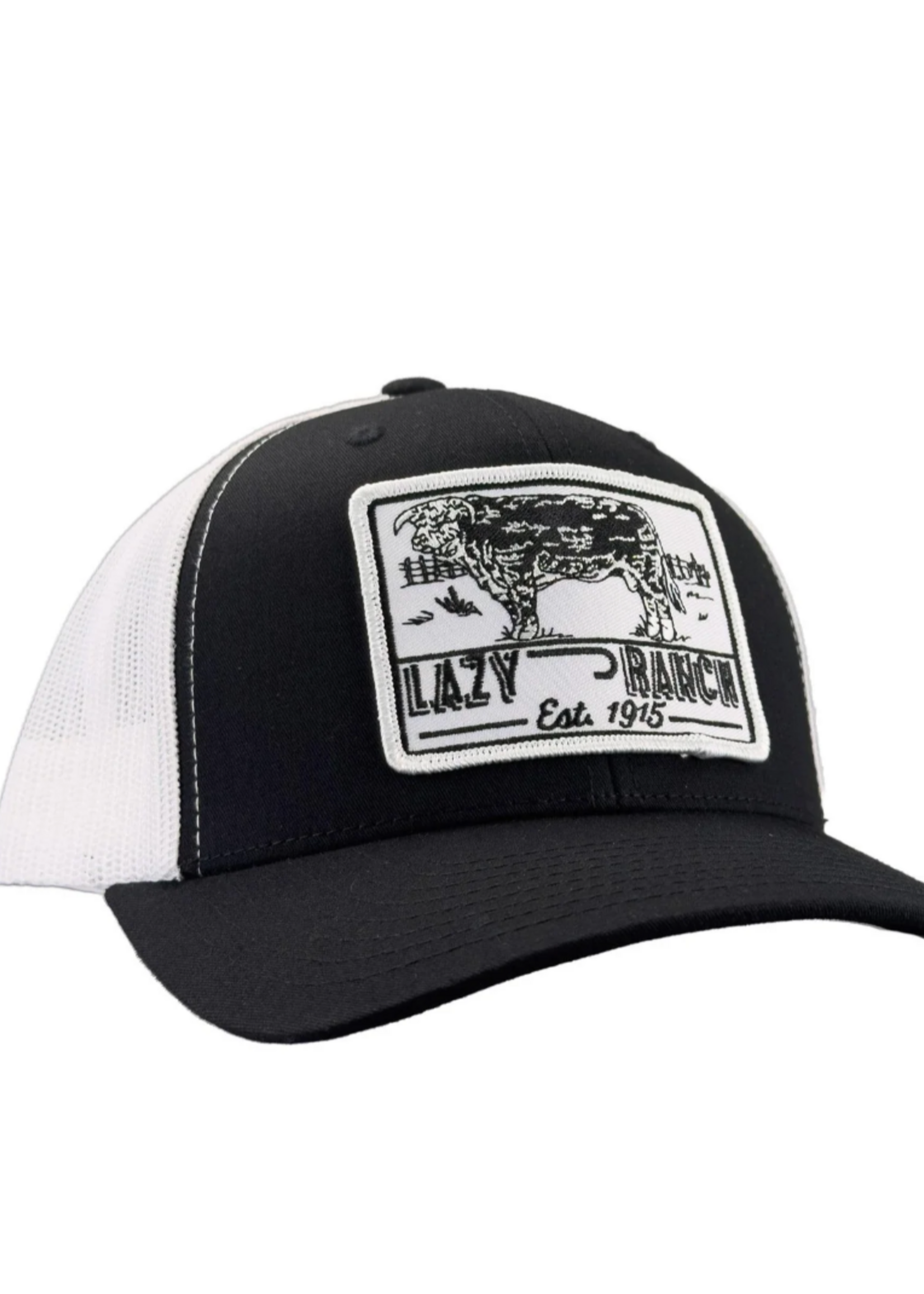 Lazy J Ranch Black & White Mid Profile Trucker Hat Bull Trap