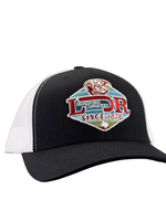 Lazy J Ranch Black & White Mid Profile Trucker Hat Conquest