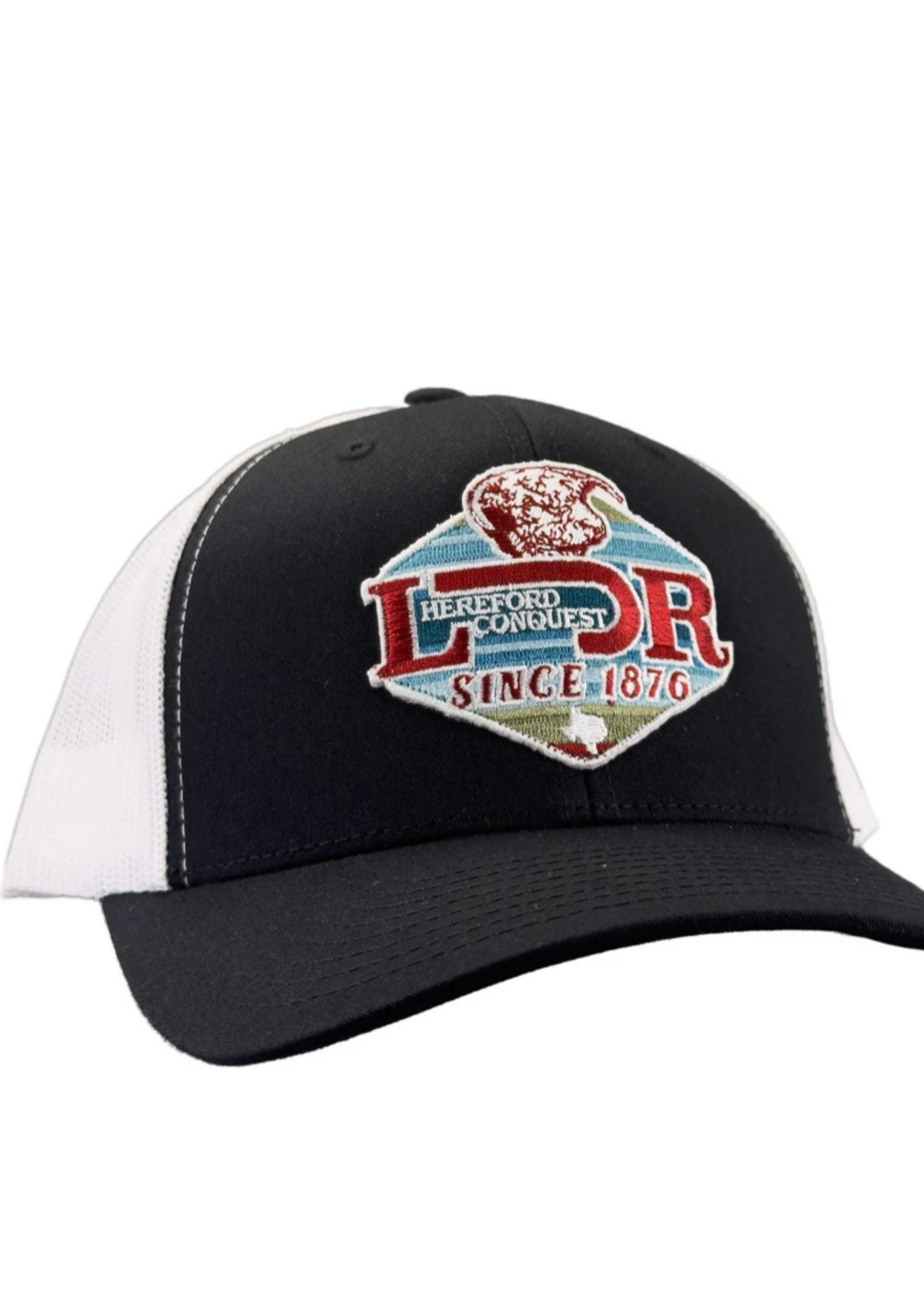 Lazy J Ranch Black & White Mid Profile Trucker Hat Conquest