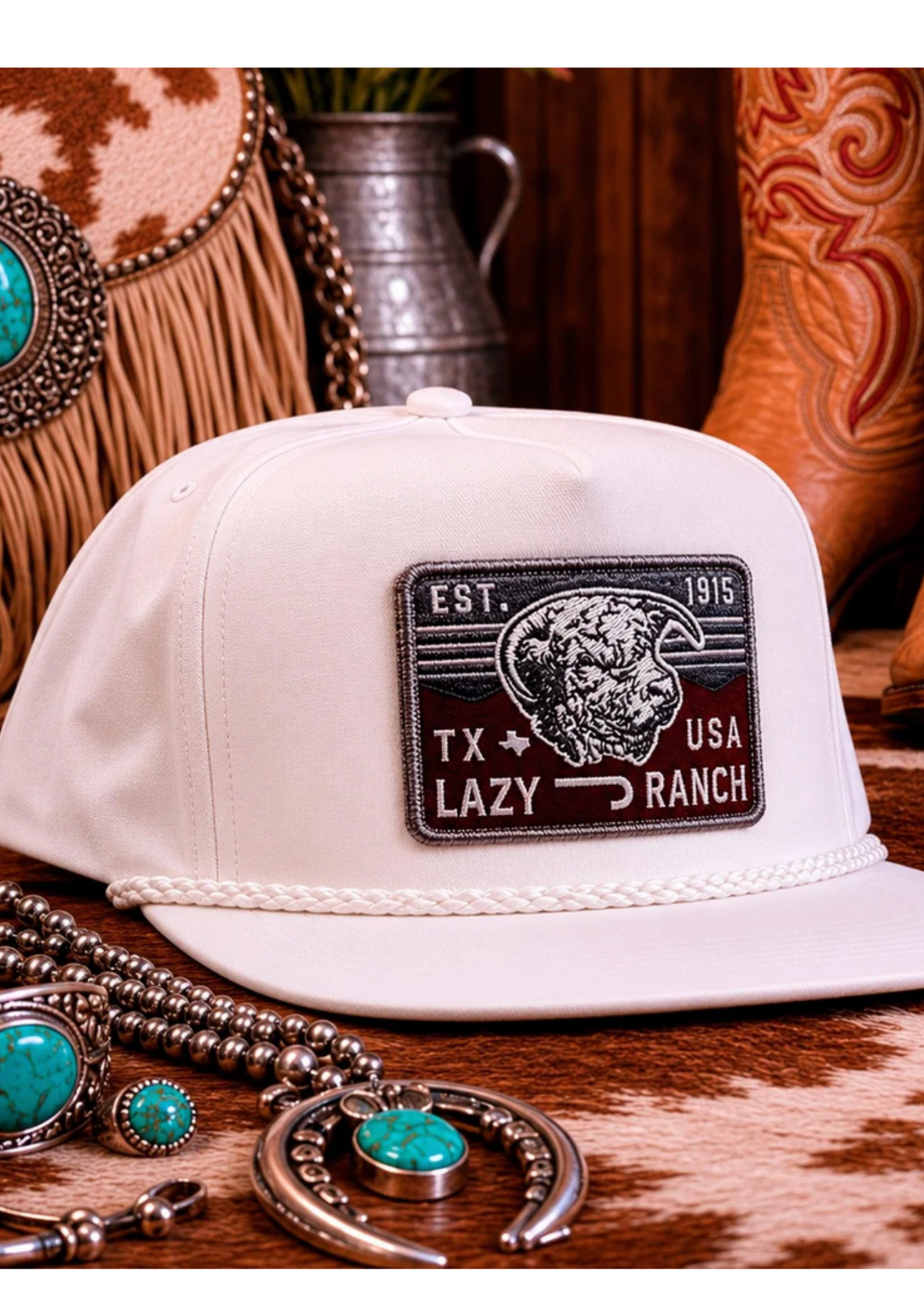 Lazy J Ranch White Red Rock Classic Rope Trucker Hat