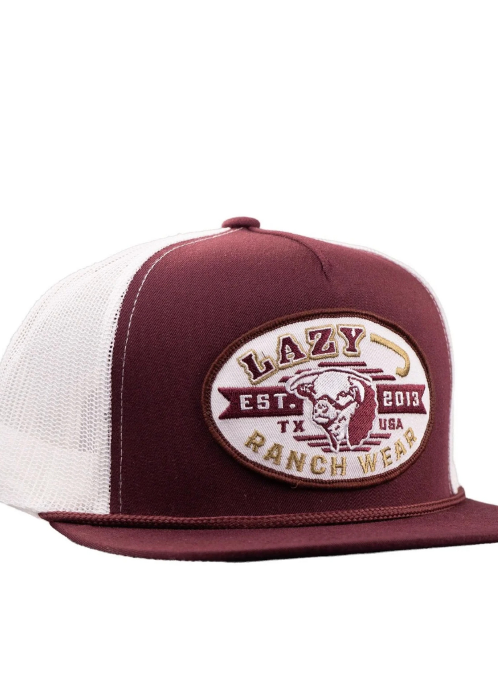 Lazy J Ranch Maroon & White Cattle King Classic Rope Trucker Hat