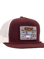 Lazy J Ranch Maroon & White Blue Bull Trap Classic Rope Trucker Hat