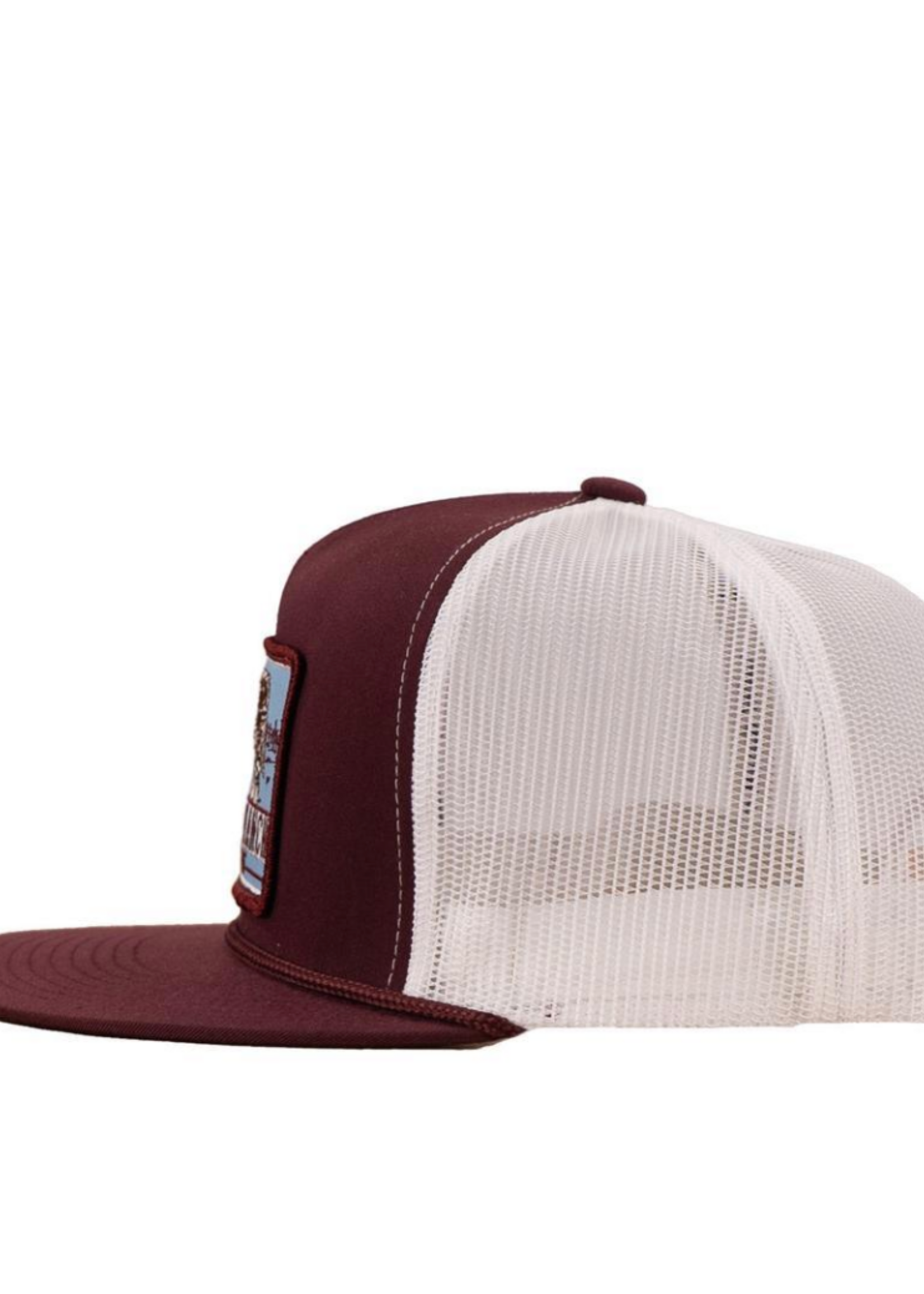 Lazy J Ranch Maroon & White Blue Bull Trap Classic Rope Trucker Hat