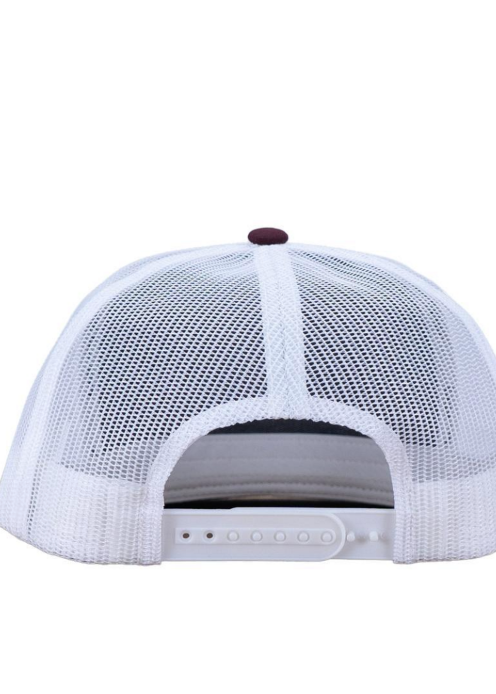 Lazy J Ranch Maroon & White Blue Bull Trap Classic Rope Trucker Hat