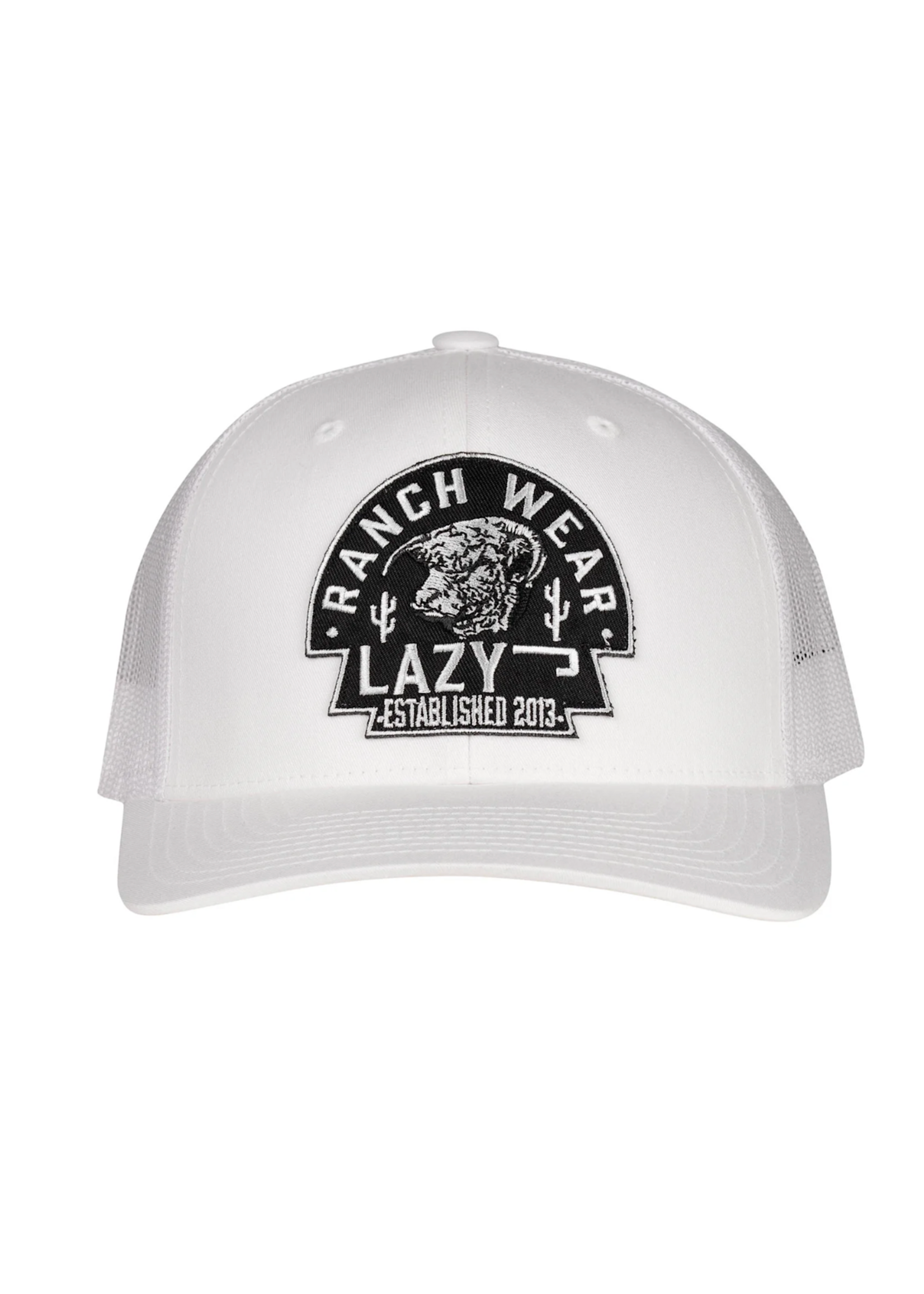 Lazy J Ranch White Black Arrowhead Mid Profile Trucker Hat