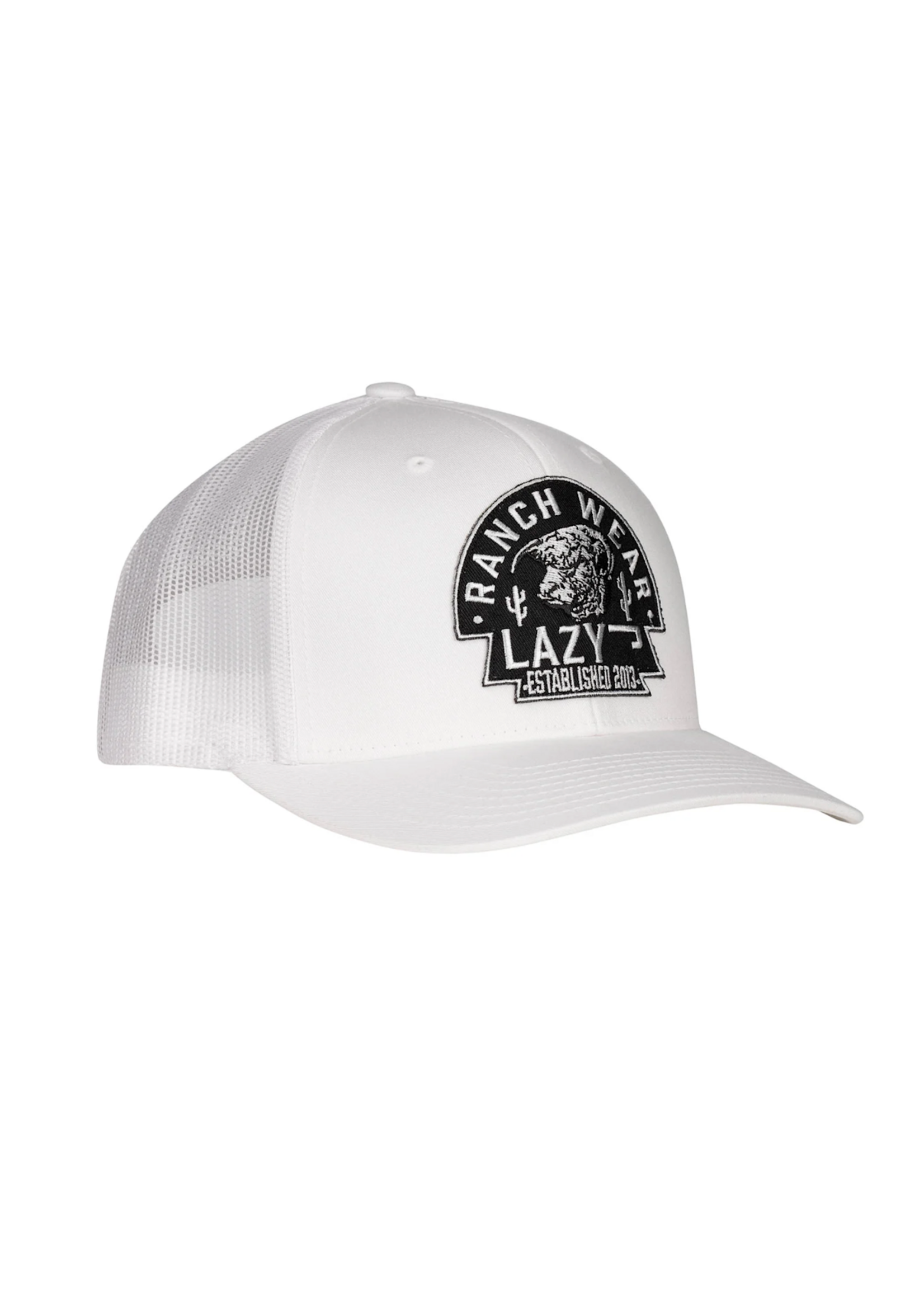 Lazy J Ranch White Black Arrowhead Mid Profile Trucker Hat